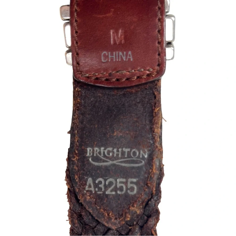 Brighton | Medium | Vintage Brown Weaved Leather Belt with Silver‎ Belt Buckle